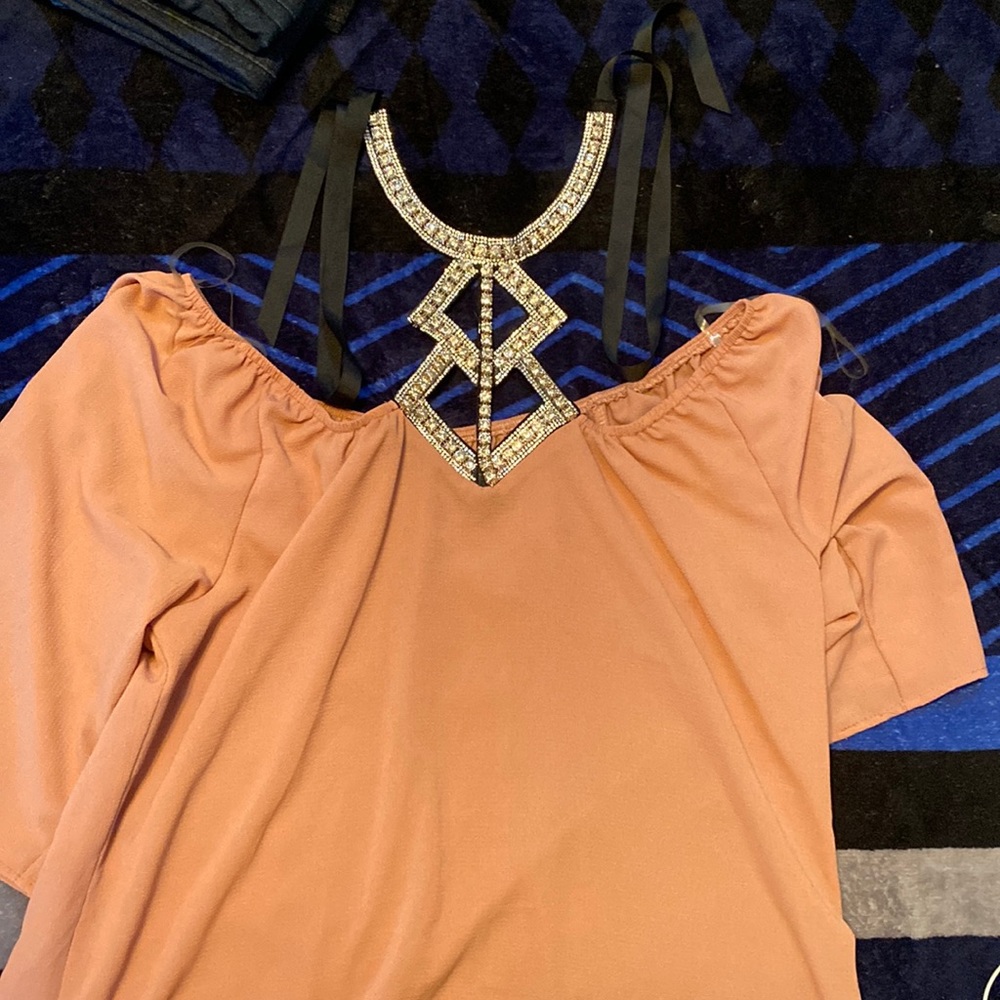 Pink off shoulder neck tie halter top